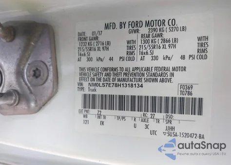 2017 Ford Transit Connect Xl из США, поврежденный, VIN NM0LS7E78H1318134